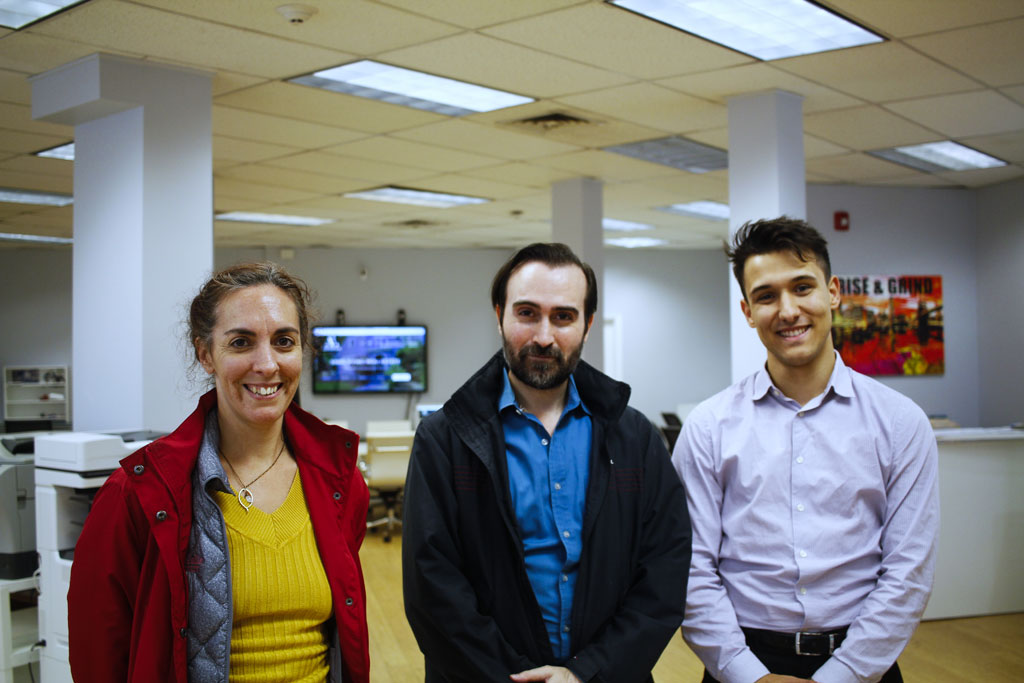 CCCA Founders and Directors Callie Chapman and Dan Marshall with David Dzebic During the 11/3/2020 CCCA Open House Photo by Diego Marcano Cambridge Day